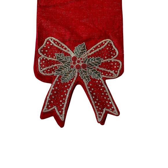 TAHARI Beaded Bow Table Runner 16x90 Christmas Holiday Red Holly Berry New - Picture 9 of 12
